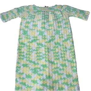 Vintage Crochet Baby One Piece Gown With Zipper Yellow Green White‎ 1970's